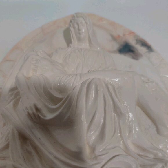 OOAK Mother Mary And Jesus Ceramic Plaque MCM 3D Marble-Like Pieta Figure 8x7" - Picture 6 of 16